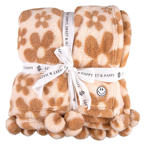 SS Soft and Comfy Blanket - Tan Flower